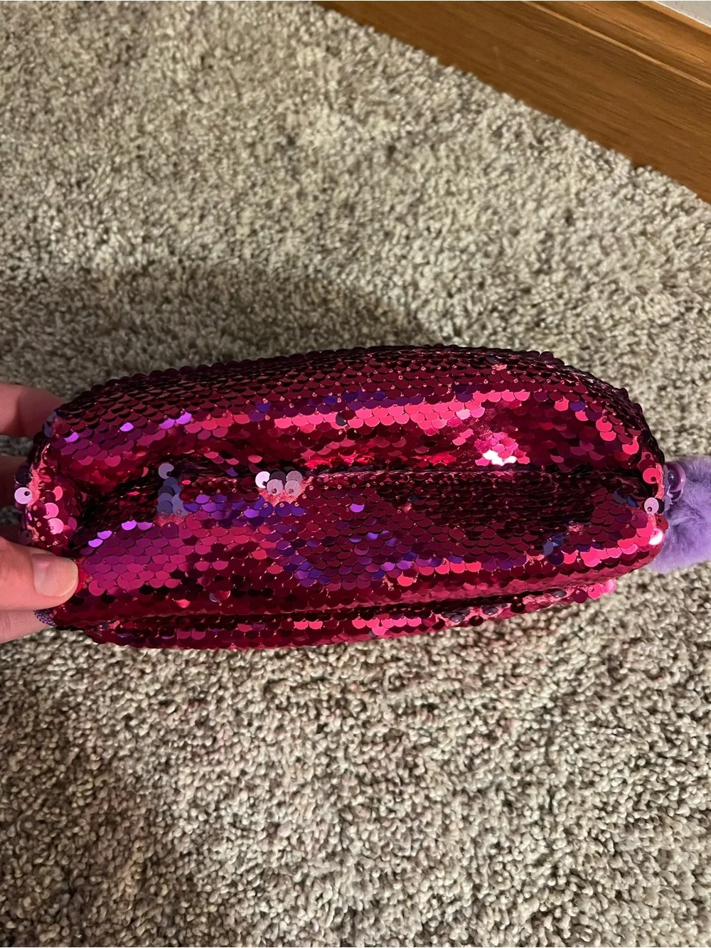 Ty Pink Sequin Small Pets Plush Pencil Case with Purple Pom